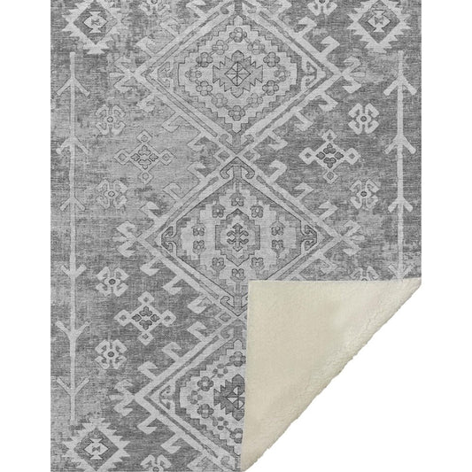50" X 70" Pewter And Beige Southwestern Microfiber Plush Throw Blanket