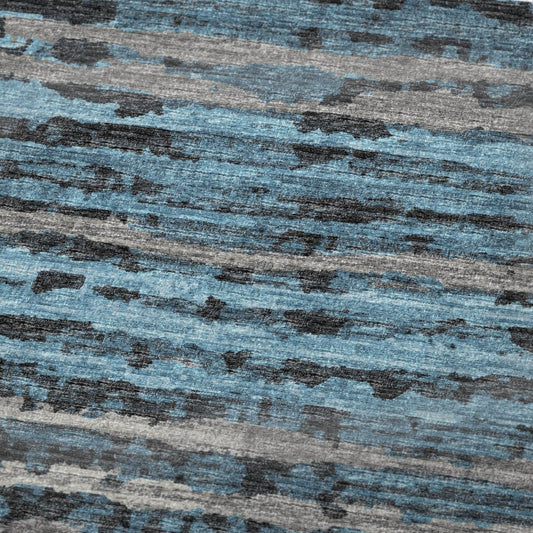 50" X 70" Blue And Charcoal Striped Polyester Woven Plush Throw Blanket