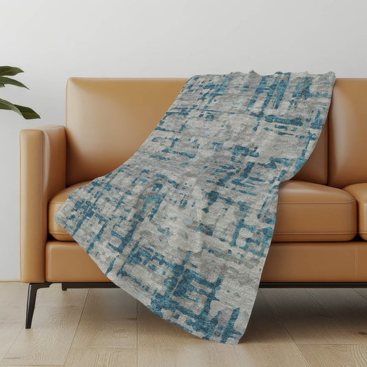 50" X 70" Gray And Blue Abstract Polyester Woven Plush Throw Blanket