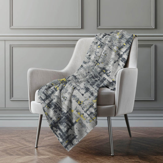 50" X 70" Gray And Gold Abstract Polyester Woven Plush Throw Blanket