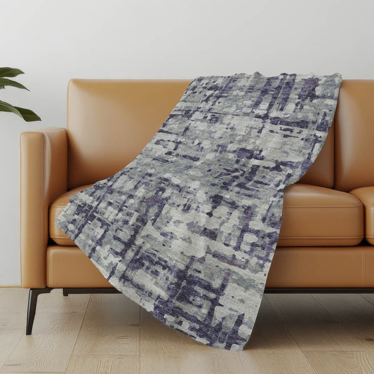 50" X 70" Purple And Gray Abstract Polyester Woven Plush Throw Blanket