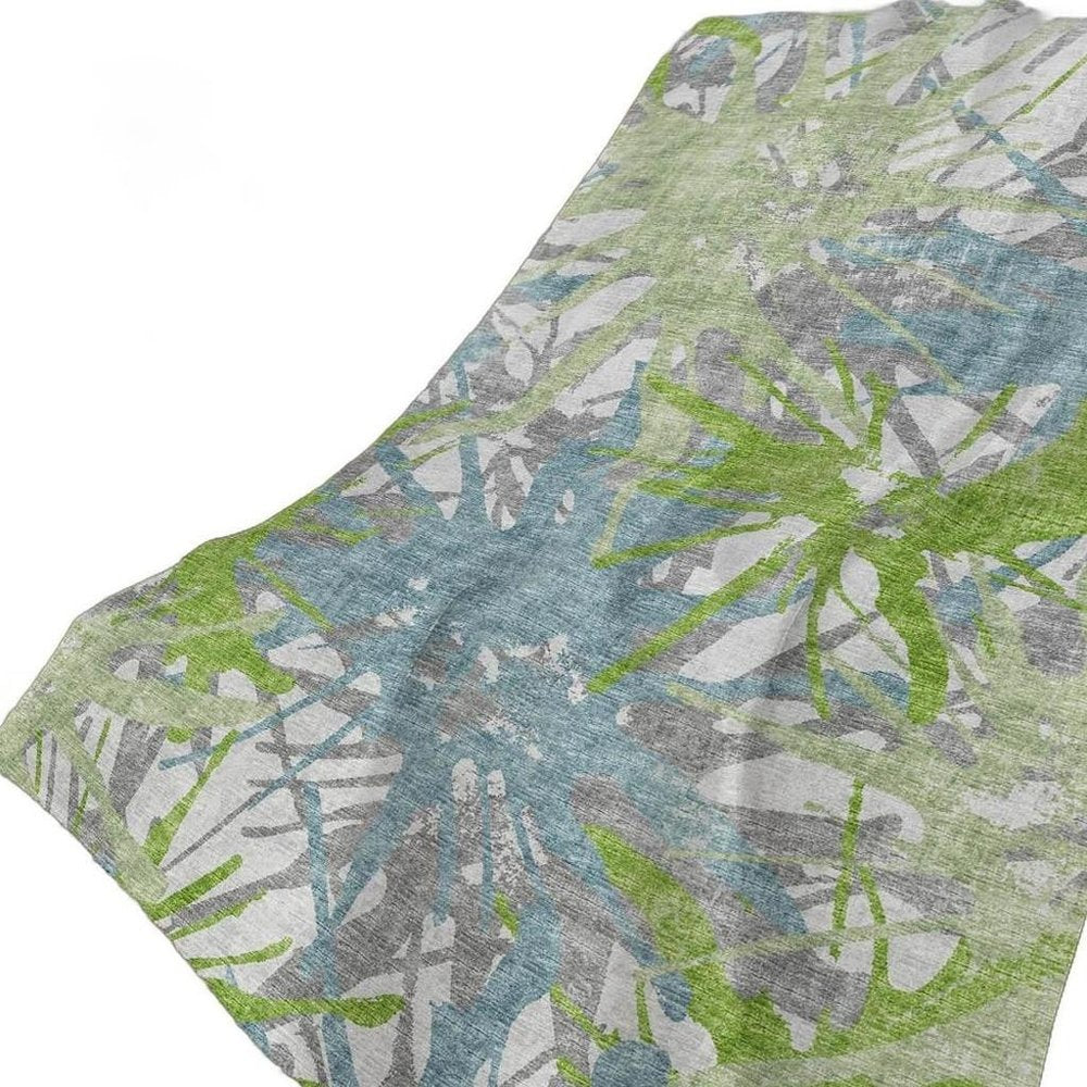 50" X 70" Green Teal And Gray Abstract Polyester Woven Plush Throw Blanket