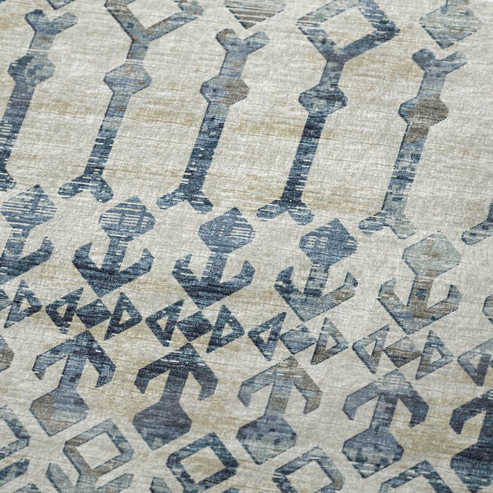 50" X 70" Ivory And Teal Geometric Polyester Woven Plush Throw Blanket