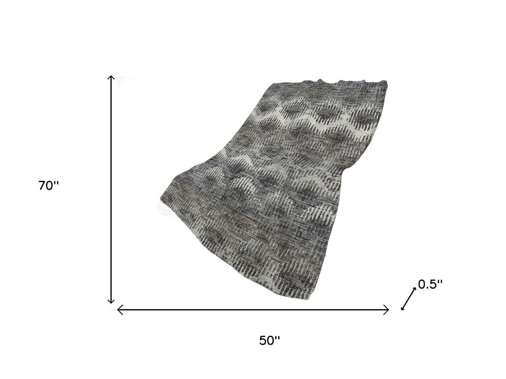 50" X 70" Charcoal And Gray Geometric Polyester Woven Plush Throw Blanket