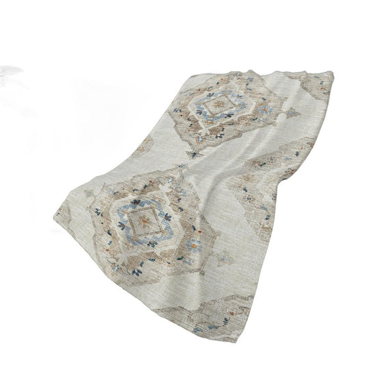 50" X 70" Linen Coffee And Ivory Floral Polyester Woven Plush Throw Blanket