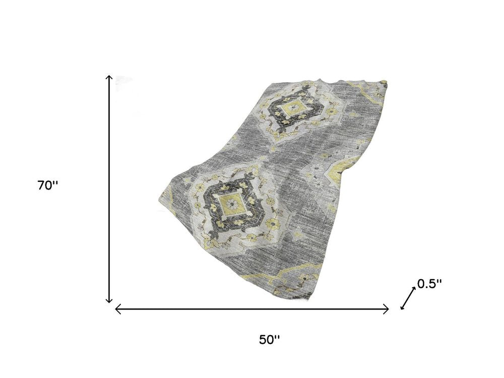 50" X 70" Silver Yellow And Charcoal Floral Polyester Woven Plush Throw Blanket