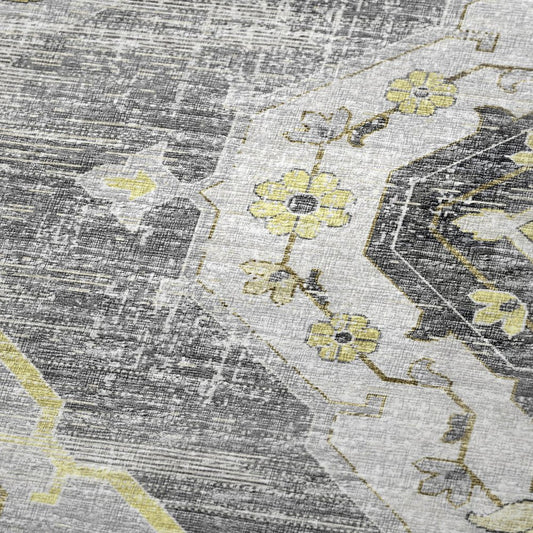 50" X 70" Silver Yellow And Charcoal Floral Polyester Woven Plush Throw Blanket