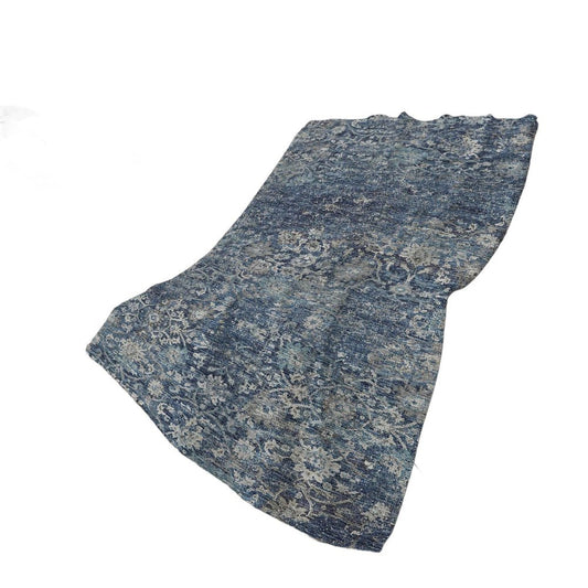 50" X 70" Blue And Pewter Floral Plush Throw Blanket