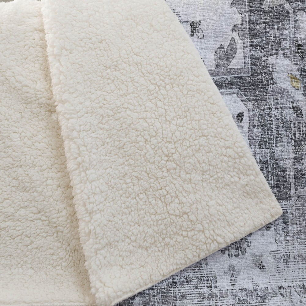 50" X 70" Charcoal Gray And Ivory Floral Polyester Woven Plush Throw Blanket