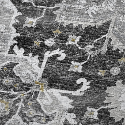 50" X 70" Charcoal Gold And Gray Floral Microfiber Plush Throw Blanket