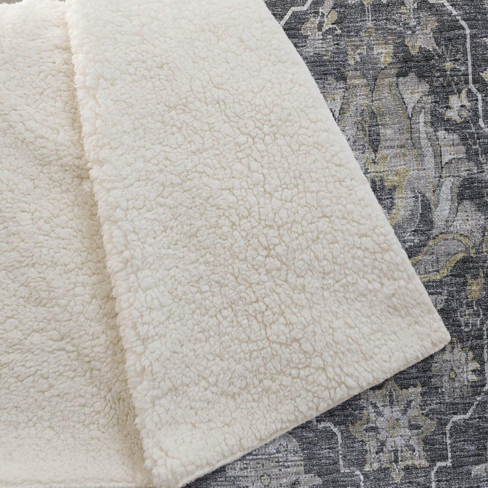 50" X 70" Charcoal Ivory And Coffee Floral Polyester Woven Plush Throw Blanket