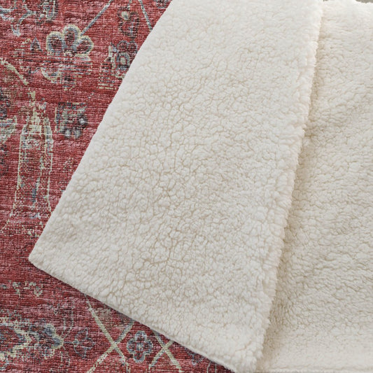 50" X 70" Red Pewter And Beige Damask Polyester Woven Plush Throw Blanket