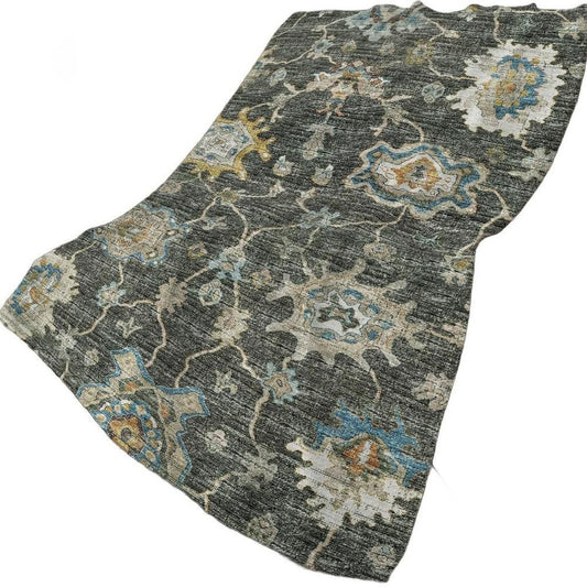 50" X 70" Beige Blue And Gold Floral Polyester Woven Plush Throw Blanket