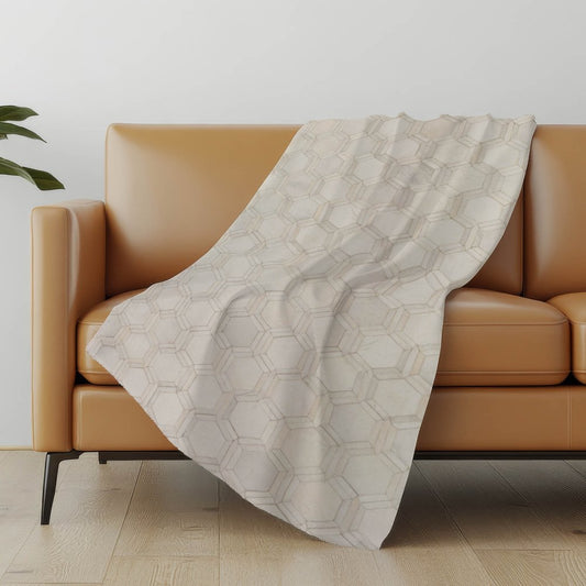 50" X 70" Ivory And Beige Geometric Polyester Woven Plush Throw Blanket