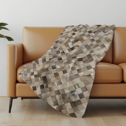 50" X 70" Gray Beige And Black Geometric Polyester Woven Plush Throw Blanket