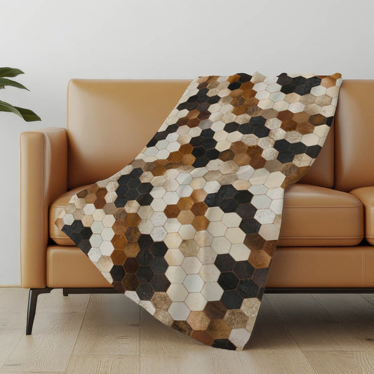 50" X 70" Black Brown And Ivory Geometric Polyester Woven Plush Throw Blanket