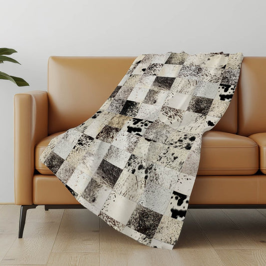 50" X 70" Granite Gray Black And Ivory Animal Print Polyester Woven Plush Throw Blanket