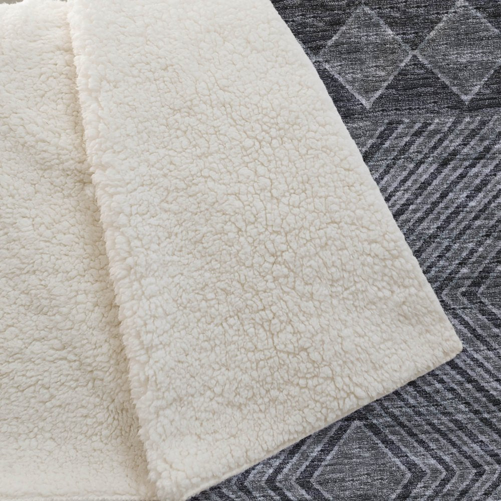 50" X 70" Gray And Black Geometric Polyester Woven Plush Throw Blanket