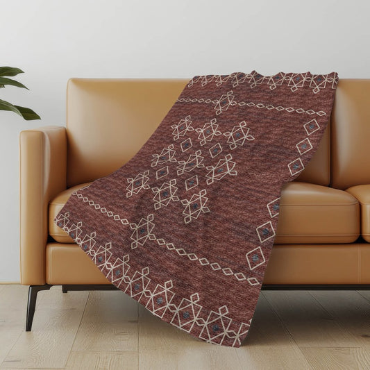 50" X 70" Rust And Ivory Geometric Polyester Woven Plush Throw Blanket