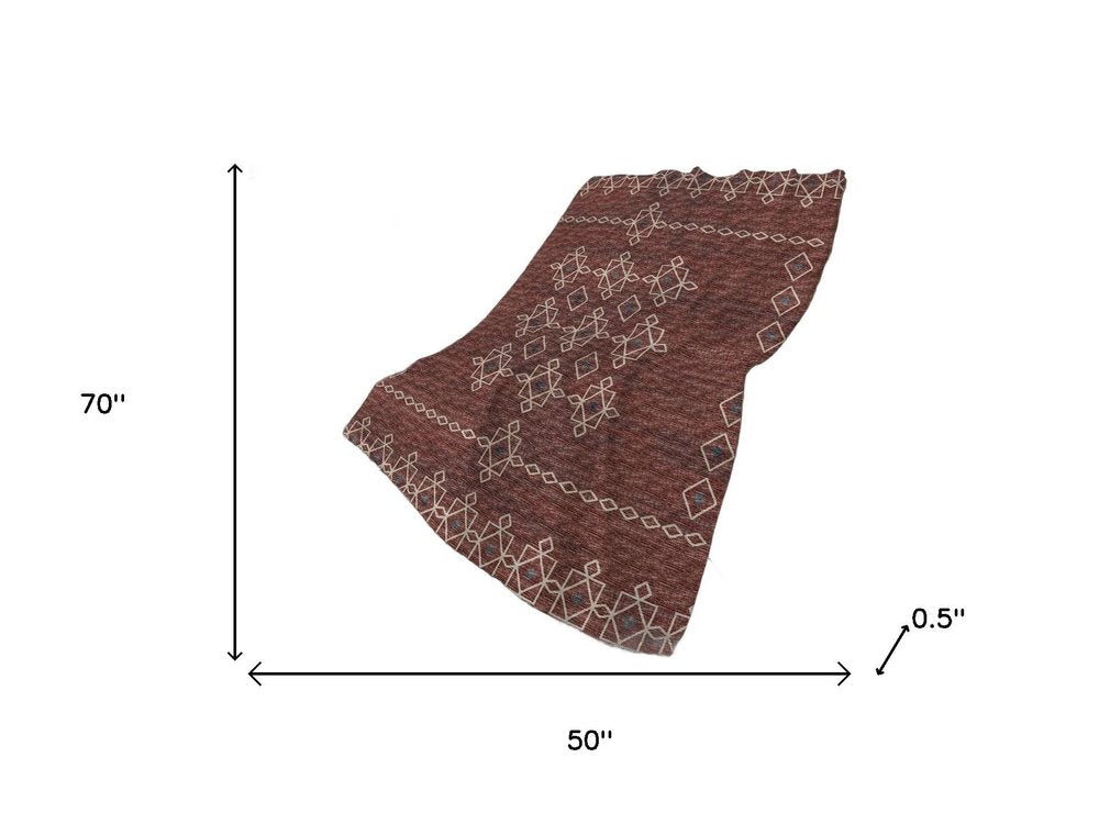 50" X 70" Rust And Ivory Geometric Plush Throw Blanket