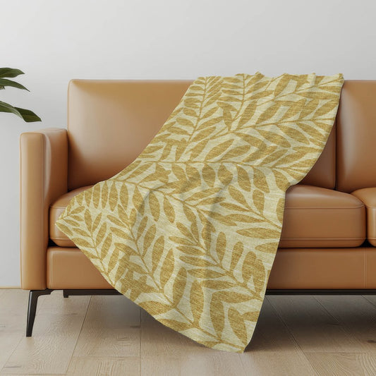 50" X 70" Gold And Beige Floral Polyester Woven Plush Throw Blanket