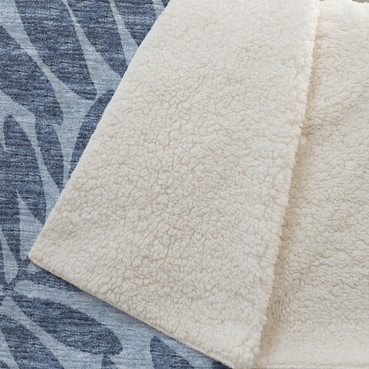 50" X 70" Blue And Sky Blue Floral Polyester Woven Plush Throw Blanket