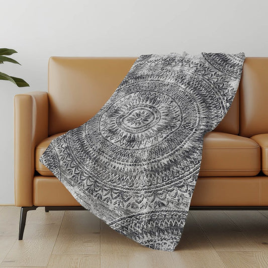 50" X 70" Gray And Charcoal Floral Polyester Woven Plush Throw Blanket