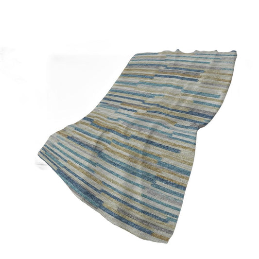 50" X 70" Blue Gold And Beige Abstract Polyester Woven Plush Throw Blanket