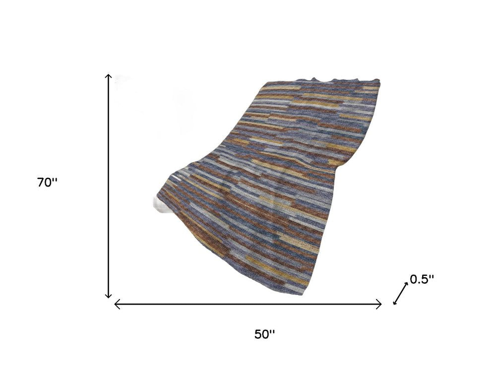 50" X 70" Blue Chocolate And Beige Abstract Plush Throw Blanket