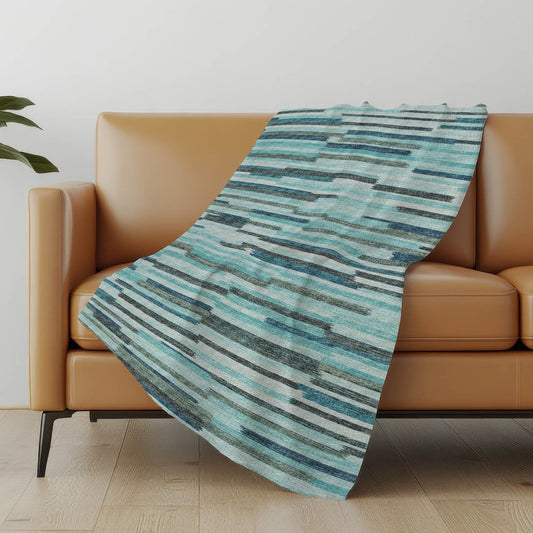 50" X 70" Turquoise And Gray Abstract Polyester Woven Plush Throw Blanket