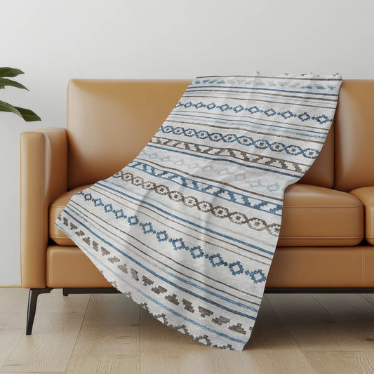 50" X 70" Gray Blue And Ivory Geometric Polyester Woven Plush Throw Blanket