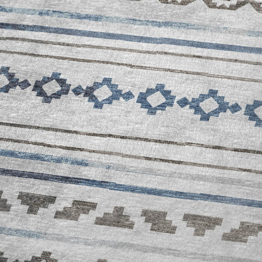 50" X 70" Gray Blue And Ivory Geometric Polyester Woven Plush Throw Blanket