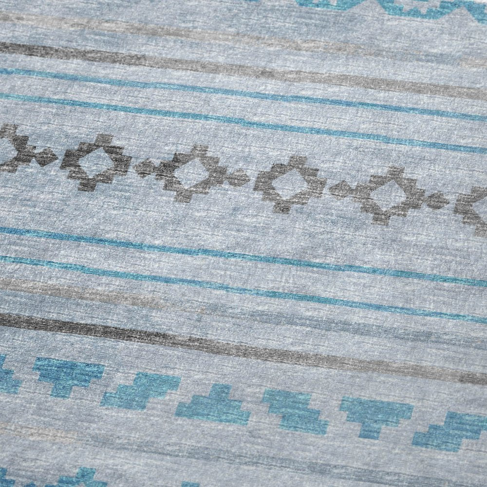 50" X 70" Turquoise And Gray Geometric Polyester Woven Plush Throw Blanket