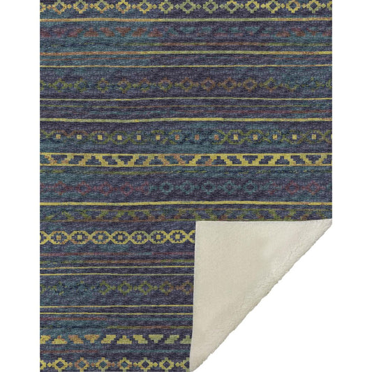 50" X 70" Blue Gold And Green Microfiber Geometric Plush Throw Blanket