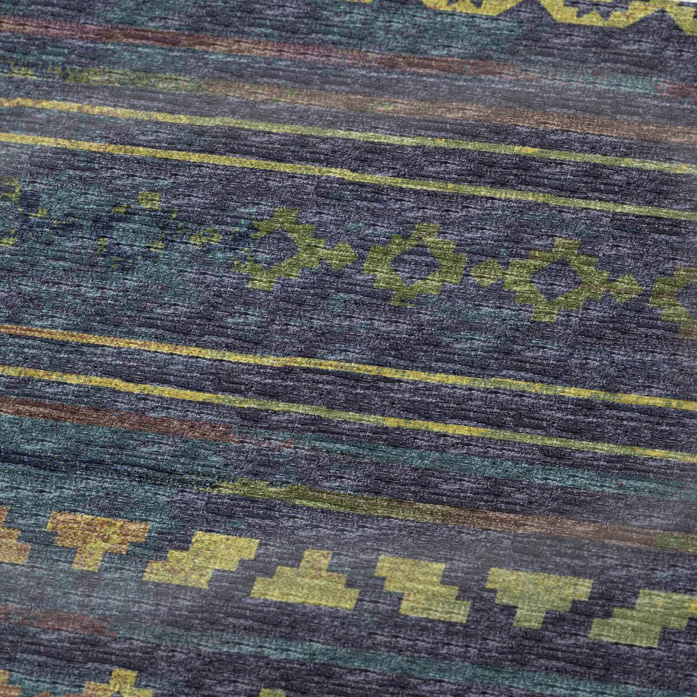 50" X 70" Blue Gold And Green Geometric Polyester Woven Plush Throw Blanket