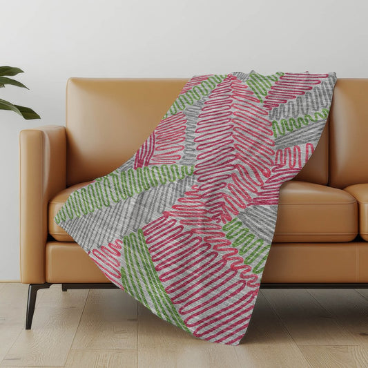50" X 70" Pink Green And Gray Abstract Polyester Woven Plush Throw Blanket