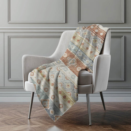 50" X 70" Desert Sand Rust And Ivory Geometric Polyester Woven Plush Throw Blanket