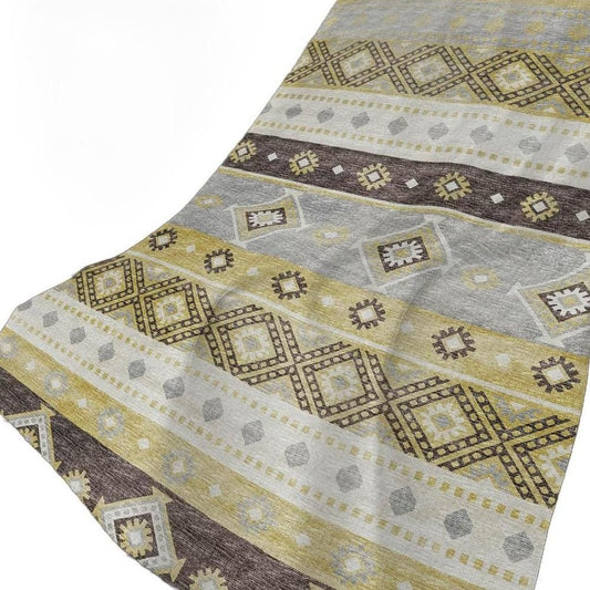 50" X 70" Gold Gray And Ivory Geometric Polyester Woven Plush Throw Blanket