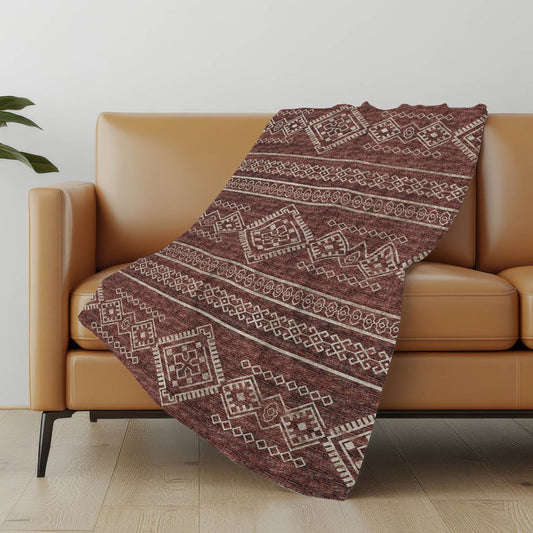 50" X 70" Rust And Ivory Geometric Polyester Woven Plush Throw Blanket