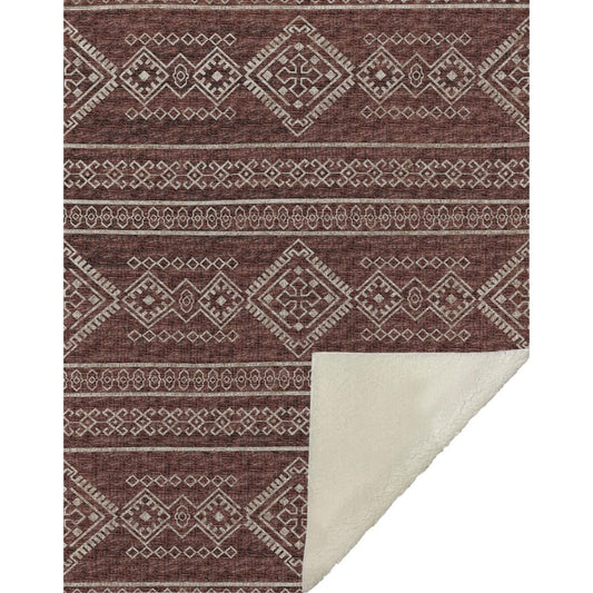 50" X 70" Rust And Ivory Microfiber Geometric Plush Throw Blanket