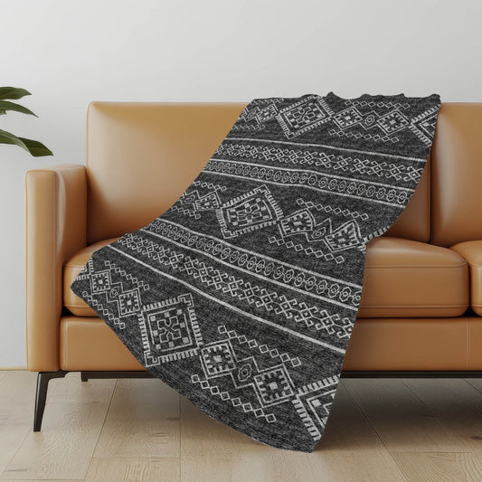 50" X 70" Gray And Charcoal Geometric Polyester Woven Plush Throw Blanket