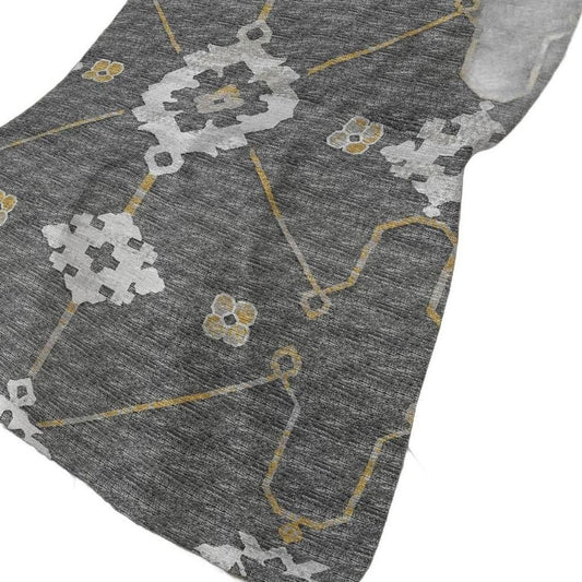 50" X 70" Gray Ivory And Gold Floral Polyester Woven Plush Throw Blanket