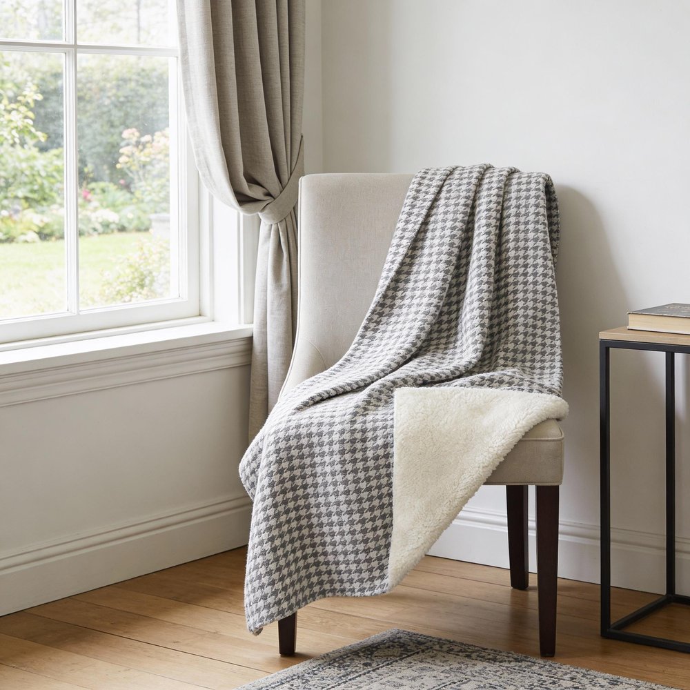50" X 70" Gray And Light Gray Houndstooth Microfiber Plush Throw Blanket
