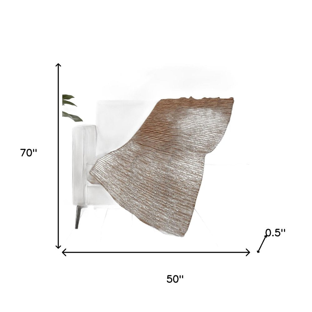 50" X 70" Rust And Beige Striped Plush Throw Blanket