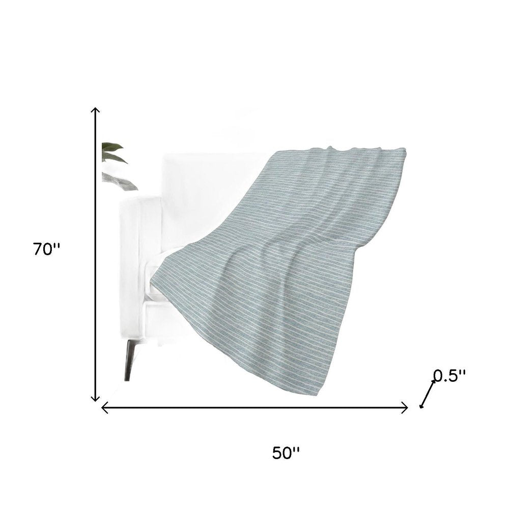 50" X 70" Sky Blue And Ivory Striped Polyester Woven Plush Throw Blanket