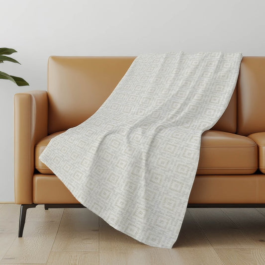 50" X 70" Linen And Ivory Geometric Microfiber Plush Throw Blanket