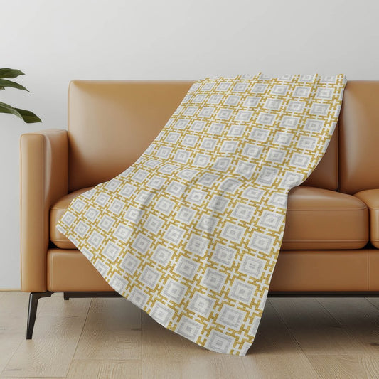 50" X 70" Gold Ivory And Gray Geometric Polyester Woven Plush Throw Blanket