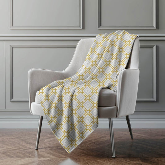 50" X 70" Gold Ivory And Gray Geometric Polyester Woven Plush Throw Blanket