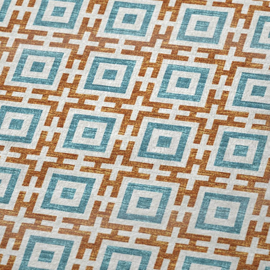 50" X 70" Orange Ivory And Teal Microfiber Geometric Plush Throw Blanket