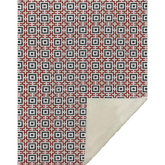 50" X 70" Red Ivory And Black Microfiber Geometric Plush Throw Blanket
